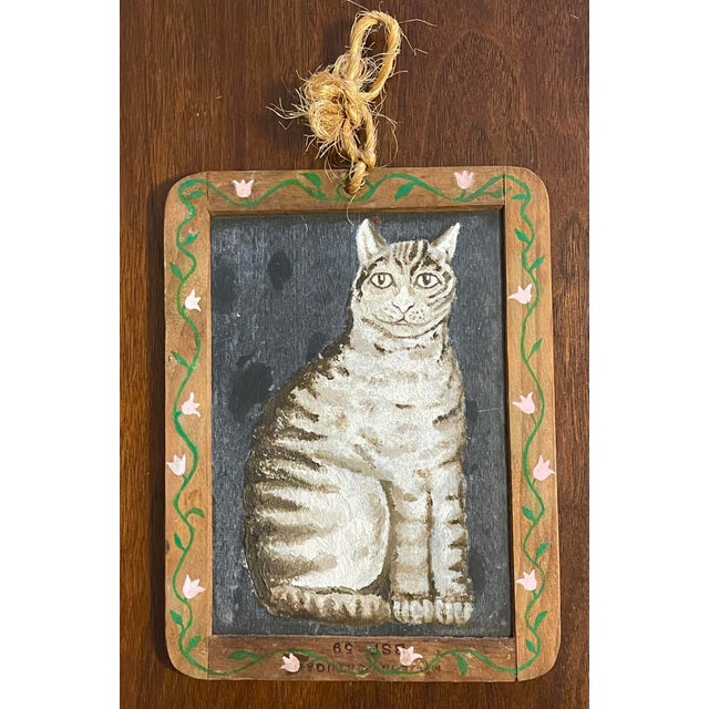 Antique Cat Oil Painting on Slate - Unique! For Sale - Image 4 of 5