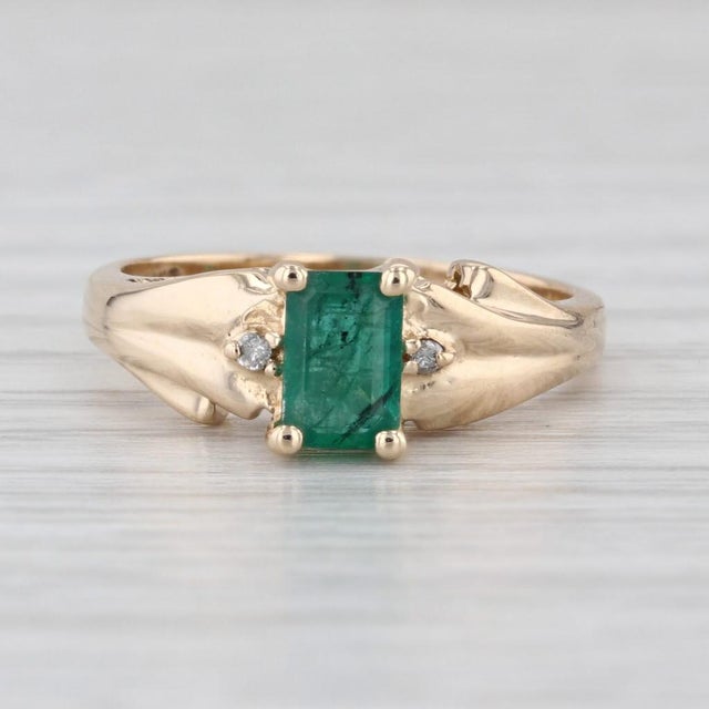 1970s 0.51ctw Emerald Cut Emerald Diamond Ring 14k Yellow Gold Size 5.5 For Sale In Greensboro - Image 6 of 8