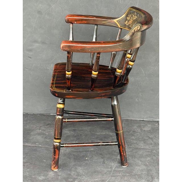 American Ebonized Captain's Chair With Federal Style Fruitful Bounty Basket For Sale In Austin - Image 6 of 16