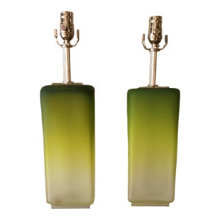 Vintage Green Gradient Glass Lamp - a Pair For Sale