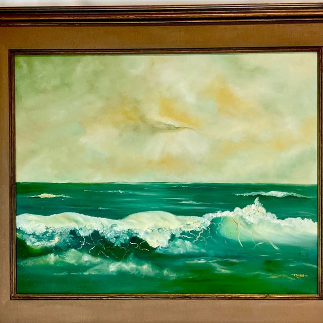 1972 Vintage Coastal Impressionist Original Seascape Oil Painting - Artist Signed, Framed For Sale - Image 12 of 12
