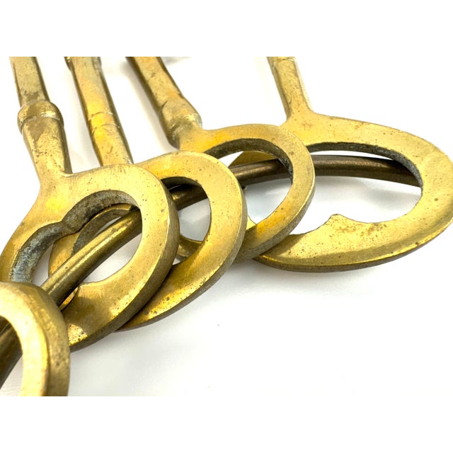 Metal Vintage Brass Skeleton Key Ring – Set of Five Decorative Keys For Sale - Image 7 of 9