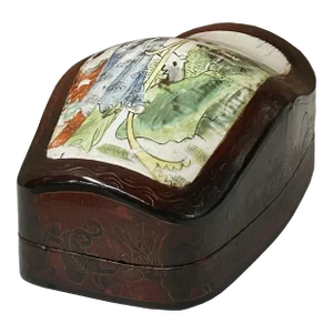 Chinese Old White Base Lady Kid Plant Porcelain Art Lacquer Box