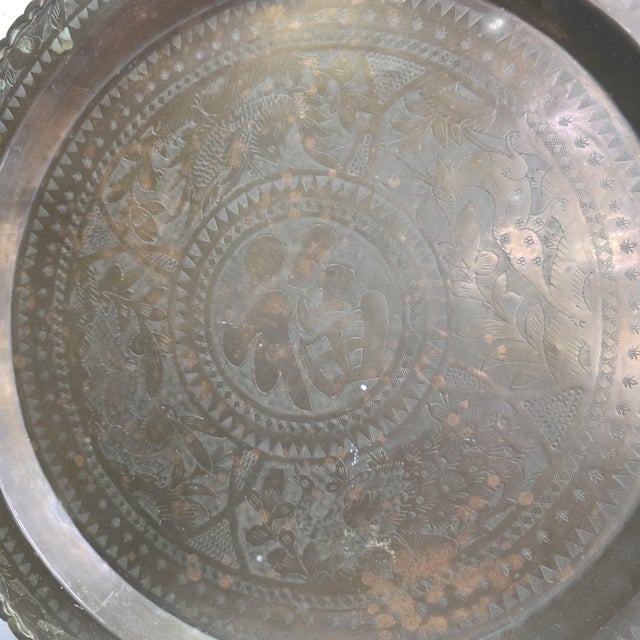 Vintage Brass Wall Tray, 24 Inch Peacock Deer Chinoiserie Chinese Fu Decor Table Top For Sale - Image 12 of 12