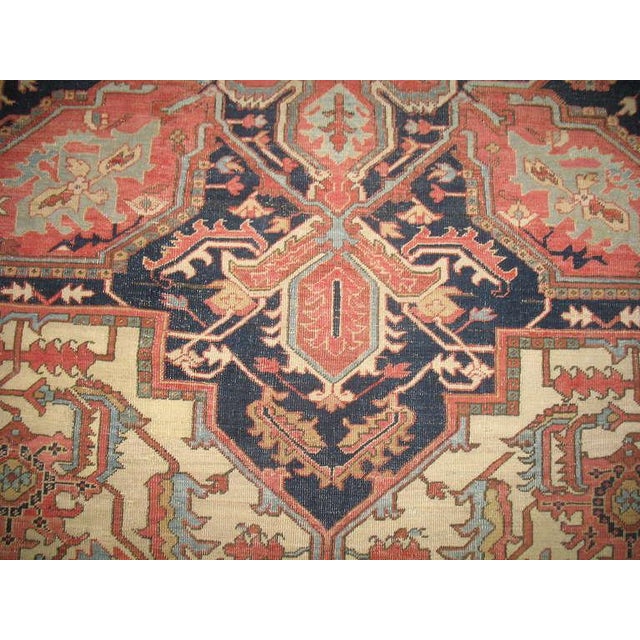 An exquisite large size ivory field antique oversize Persian Heriz Serapi rug. Measures: 11'7'' x 18'9''.