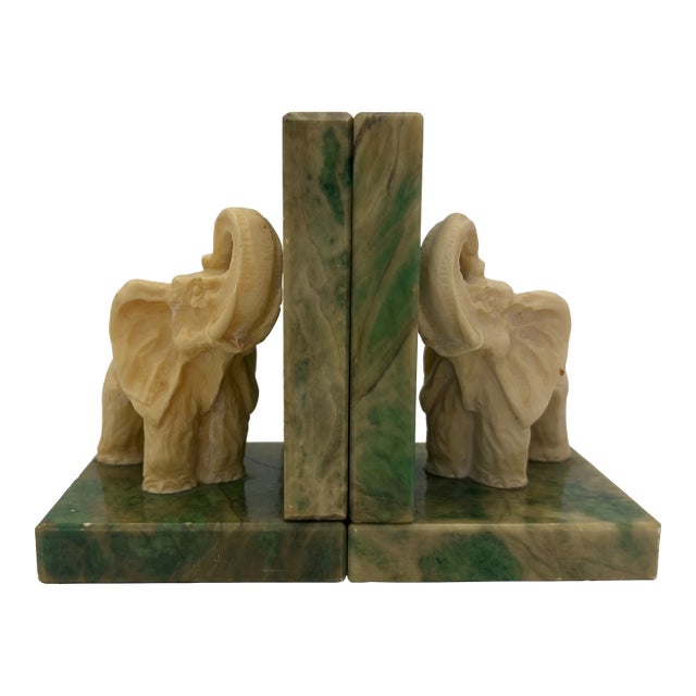 Vintage Nora Fenton Italian Marble & Alabaster Elephant Bookends For Sale
