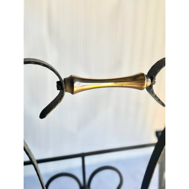 Mid-Century Modern Vintage Mid-Century Wrought Iron Magazine Rack With Brass Handle – Elegant Decorative Storage For Sale - Image 3 of 11