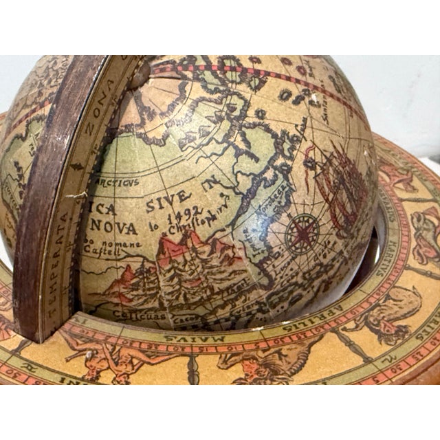 Vintage Made in Italy Old World Wooden Desk Globe W/ Stand Astrology Design 11”t For Sale - Image 10 of 12