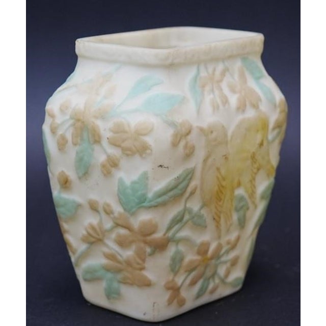 Consolidated Phoenix Glass Pink Lovebirds on Cream Background Vase Mid Century in Excellent Condition. No chips, cracks,...