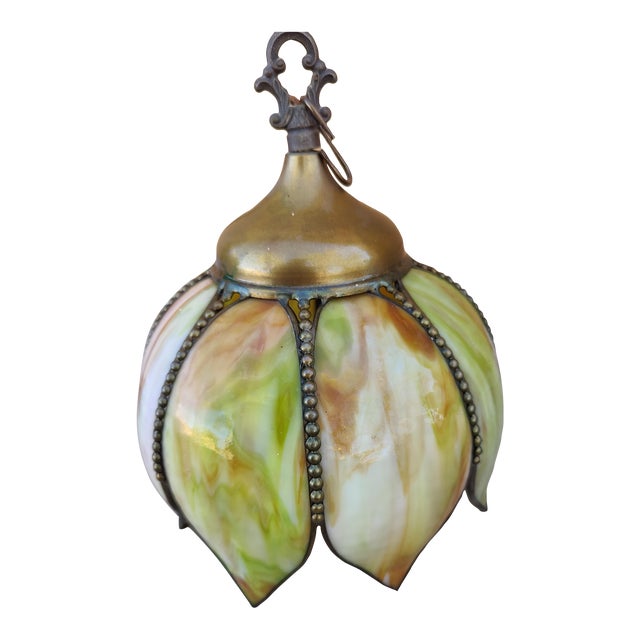 Mid Century Tulip Slag Glass Swag Lamp For Sale