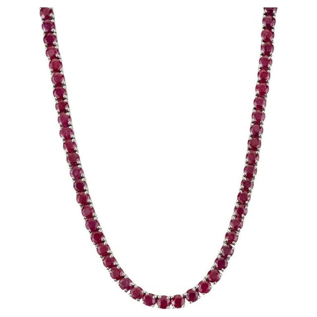 Gemstone 41.7ct Natural Ruby Tennis Necklace in 925 Silver Wedding Jewelry for Her For Sale - Image 7 of 12