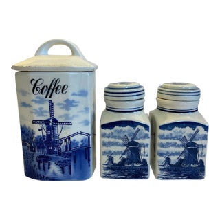 Vintage Delft Coffee Canister & Lidded Jars - Set of 3 For Sale