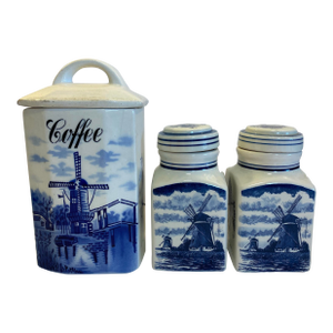 Vintage Delft Coffee Canister & Lidded Jars - Set of 3