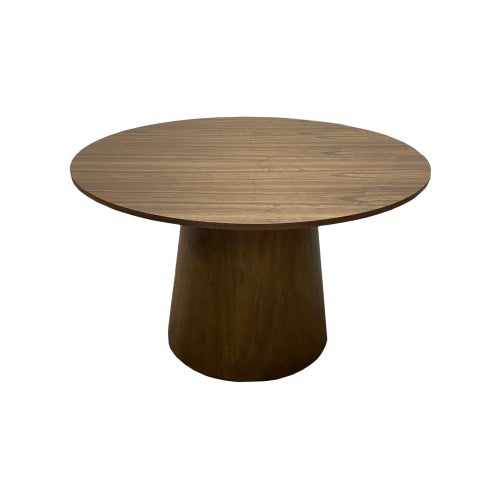 Our round walnut veneer dining table, featuring elegant conical leg for a sleek and modern aesthetic. This table combines...