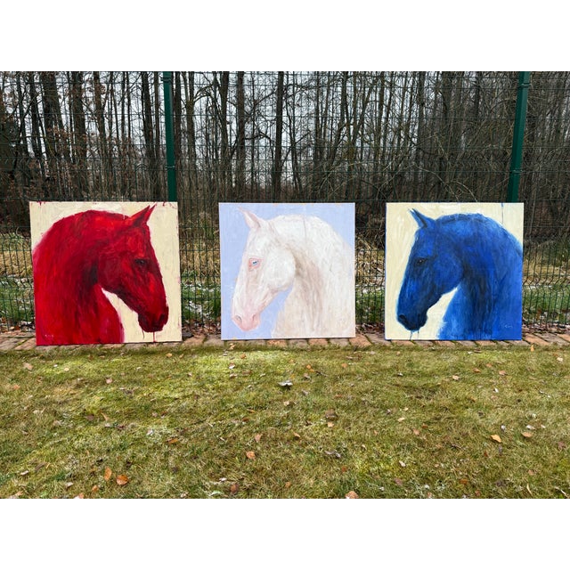 Artist Liubou Sas “Blue Eyes” Modern Original Painting White Horse For Sale - Image 12 of 13