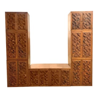 Monumental Bespoke Vintage Brutalist Modular Storage System or Media Center For Sale
