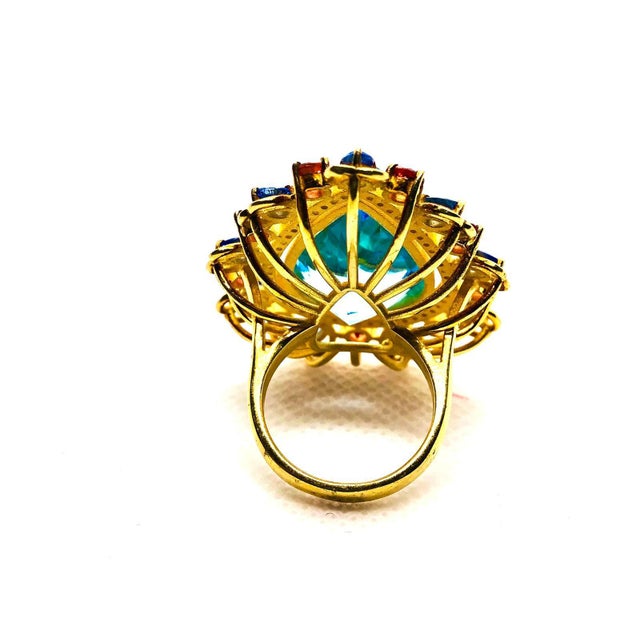 Gemstone Bochic “Capri” Vintage Ruby, Sapphires & Diamond Ring Set In 18K Gold & Silver For Sale - Image 7 of 8
