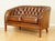 Whiskey Brown Hand-Dyed Leather 2-Seater Sofa, 1940s For Sale - Image 3 of 12