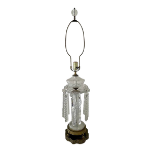 Mid 20th Century Tall Crystal Lamp With Dangling Crystals