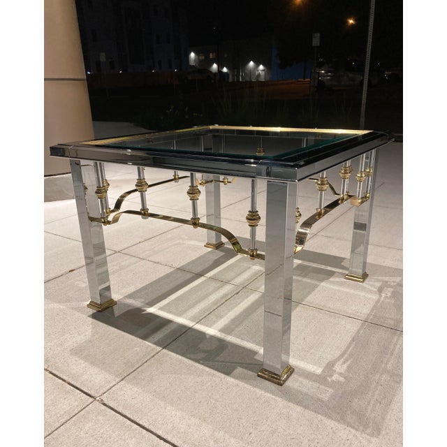 Chrome Brass & Glass End Table Manner of Mastercraft For Sale - Image 13 of 13