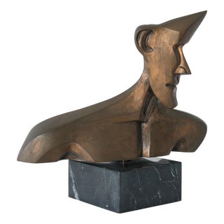 Modernist Bronze & Marble Bust by Fabregat, 1980s For Sale