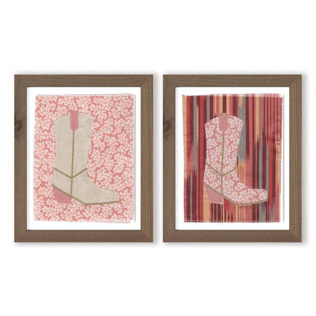 Lula and Ole Girl Pearl by Willa Heart in Walnut Frame, Set of 2 Mini Art Prints For Sale