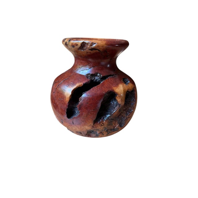 Vintage Brutalist Burlwood Hand Turned Sculpture Art Vase Decor For Sale - Image 6 of 12