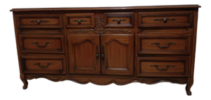 1980s Dixie Wood Dresser French Provincial 10 Drawer Cherry