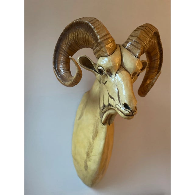 Paper Sergio Bustamante Papier Mache Ram's Head Wall Sculpture For Sale - Image 7 of 7