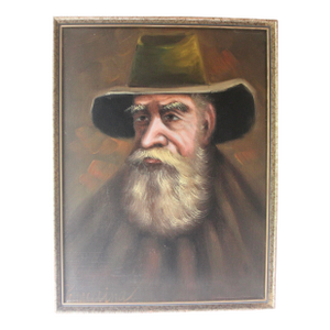 Portrait Painting of a Man With a Hat, Signed and Framed