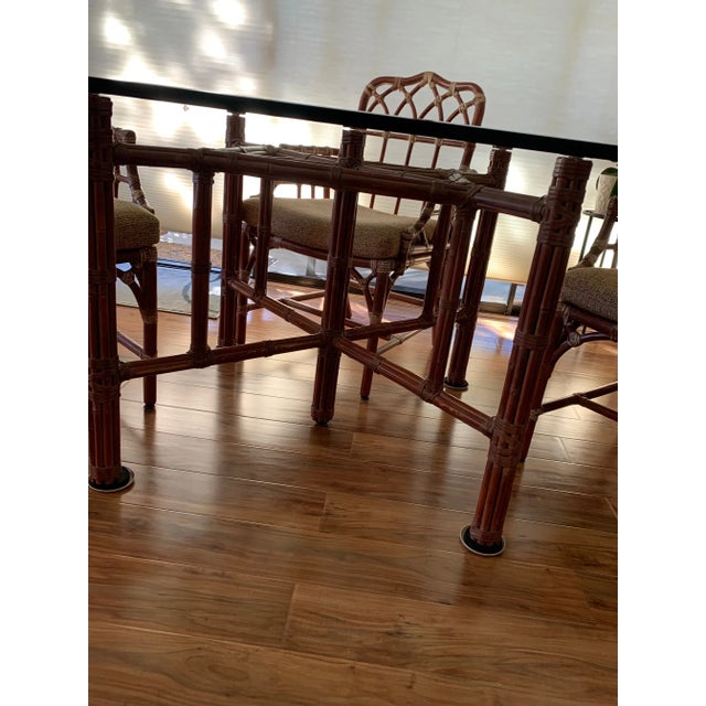 Vintage McGuire Square Dining Table W/ Beveled Glass Top and Set of Four (4) Cathedral Armchairs—Set of 6 For Sale - Image 15 of 18
