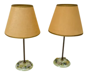 Floral Candlestick Lamps Czech Lustreware - a Pair