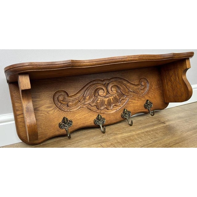 Vintage French Oak Wall-Mounted 4-Hook Coat Rack For Sale - Image 12 of 12