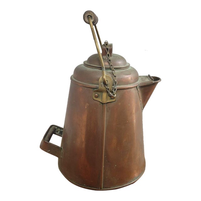 Antique Primitive Copper Coffee Kettle Campfire Pot For Sale