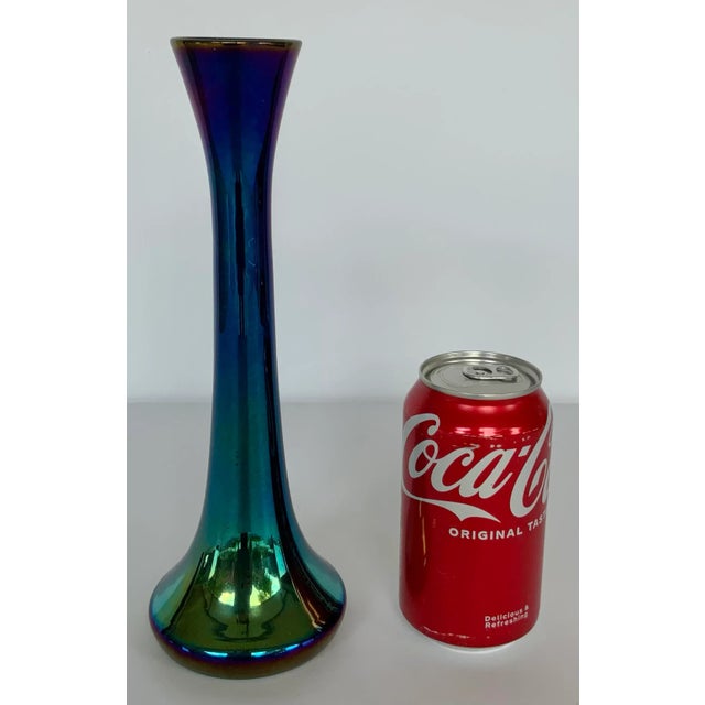 Antique Loetz Tall Blue and Green Iridescent Art Glass Vase For Sale - Image 4 of 5