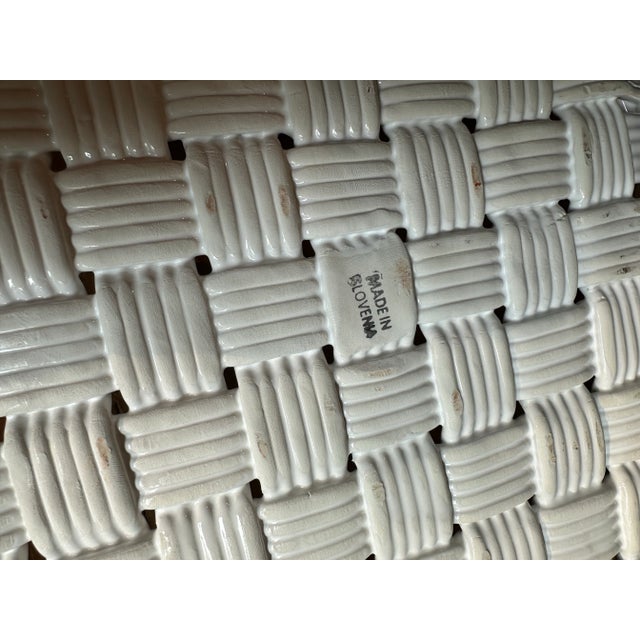 Ceramic White Ceramic Basketweave Woven Tray For Sale - Image 7 of 11