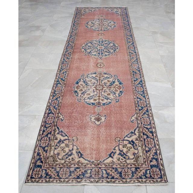 Burnt Orange Traditional Design Distressed Oushak Runner Rug Faded Colors Low Pile - 3'2″ X 12'8″ For Sale - Image 8 of 12