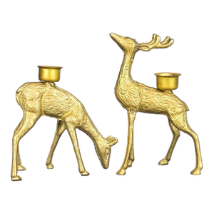 Pair of Vintage Solid Brass Deer Figurines Candlestick Holders
