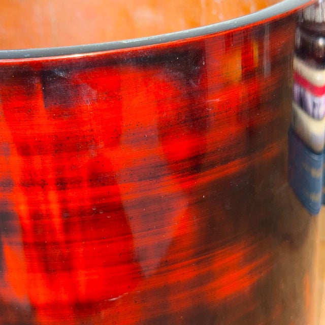 Crimson Red Wood Hibachi with Removable Terracotta Liner For Sale - Image 9 of 11