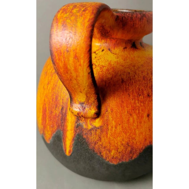 Orange Vintage Fat Lava German Jug With Colored and Glazed Ceramic Handle For Sale - Image 8 of 12