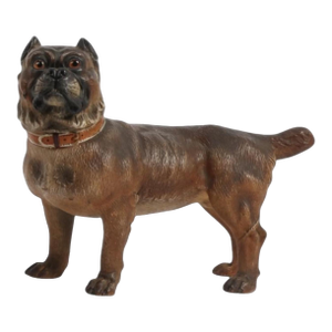 Huge 16” Antique Austrian Terracotta Standing Pug Dog Sculpture W Glass Eyes