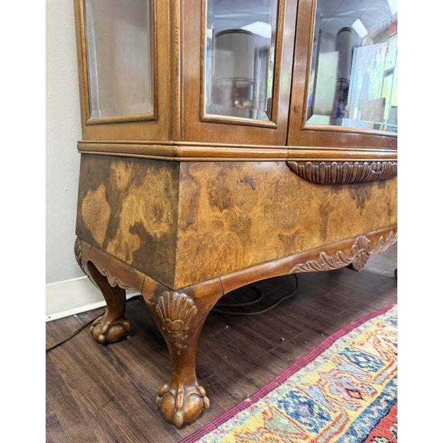 Vintage Burled Walnut Bowfront Curio China Cabinet For Sale - Image 12 of 13