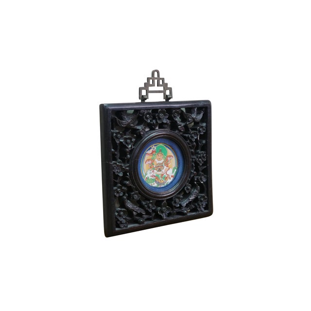 Indian Antique Tibetan Namtose Buddhist Deity of Wealth Rosewood Wall Plaque 10" For Sale - Image 3 of 9