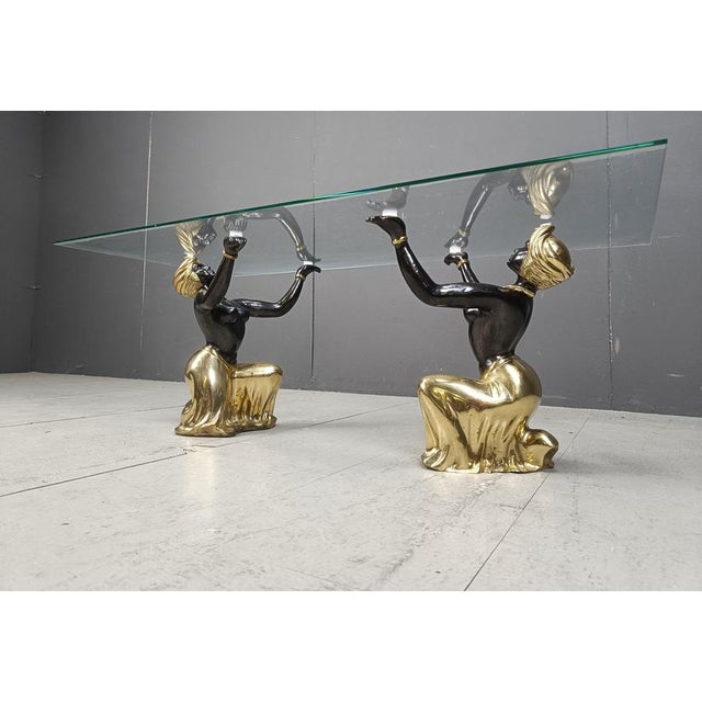 Hollywood Regency Sculptural Figurine Coffee Table with Glass, 1970s For Sale - Image 3 of 11