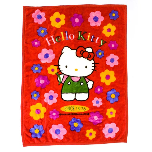 Rare Vintage Blue Bed Coverlet Hello Kitty Japan Origin 1993 For Sale In Portland, ME - Image 6 of 8