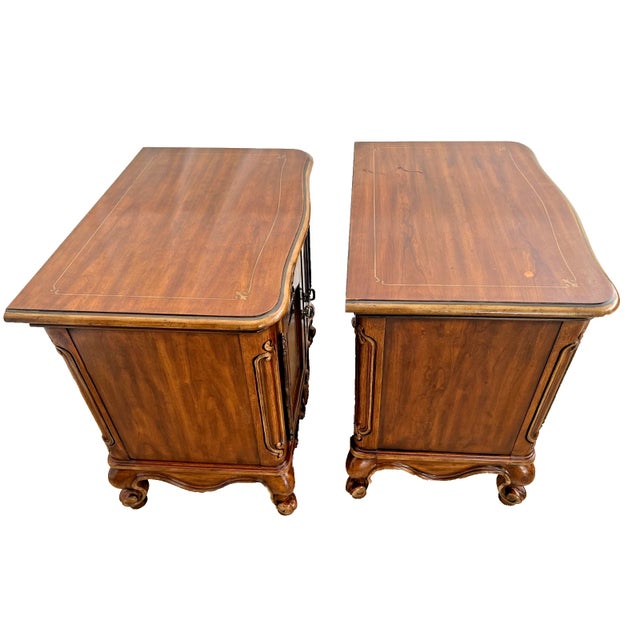Set of Two Drexel Heritage Nightstands End Tables Double Door Cabinet and Shelf For Sale In Palm Springs - Image 6 of 14
