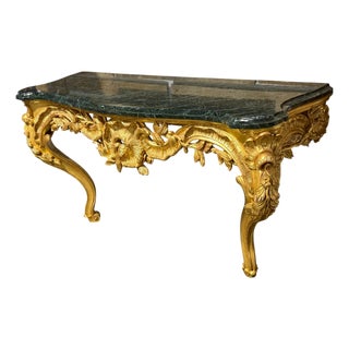 18c Style French Giltwood Rococo Console Table With Marble Top For Sale