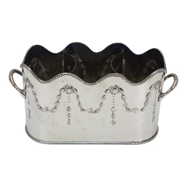 Antique French Silver Plate Divided 3 Bottle Champagne Wine Cooler Bucket For Sale