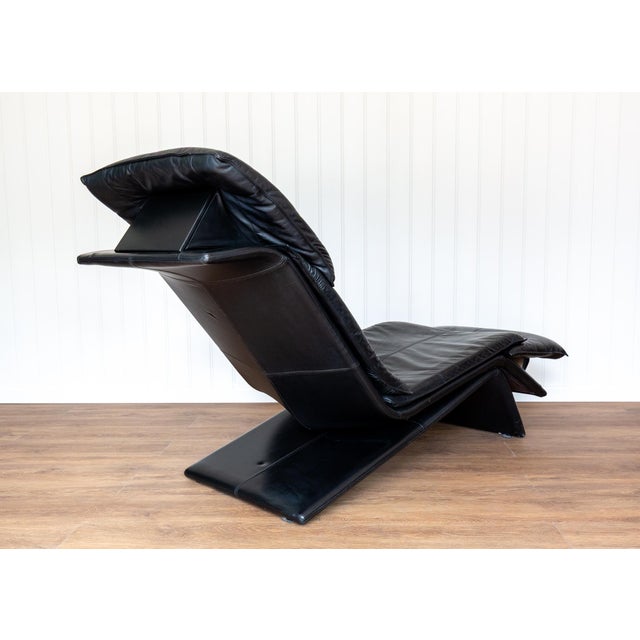 Vintage Chaise Lounge in Black Leather by Maurice Villency, 1980s For Sale - Image 15 of 18