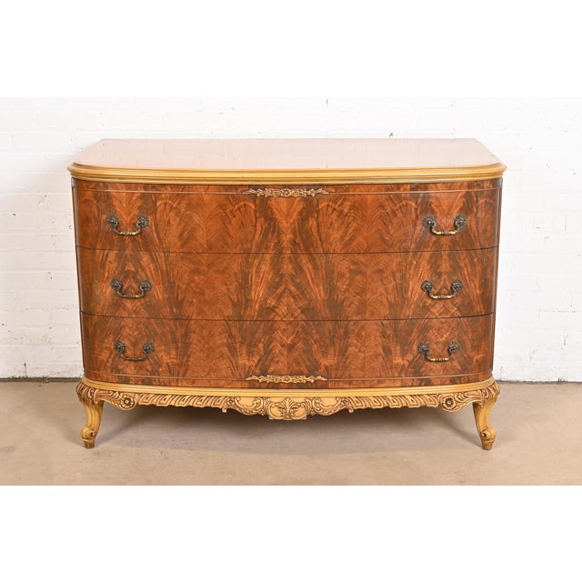 A gorgeous French Provincial Louis XV style three-drawer dresser or chest of drawers Attributed to Romweber USA, Circa...